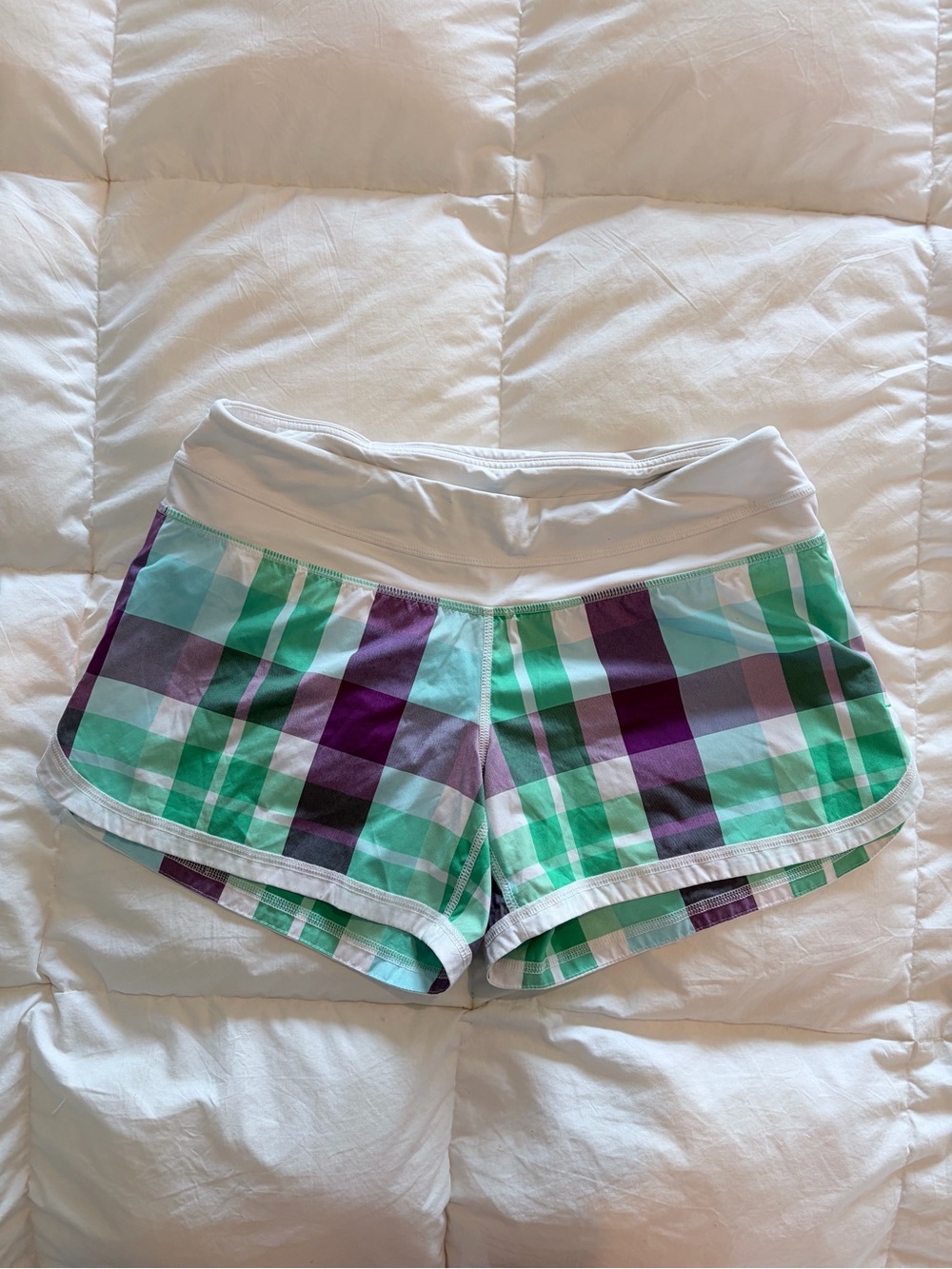 lululemon athletica Speed Up Green & Purple Plaid Athletic Shorts